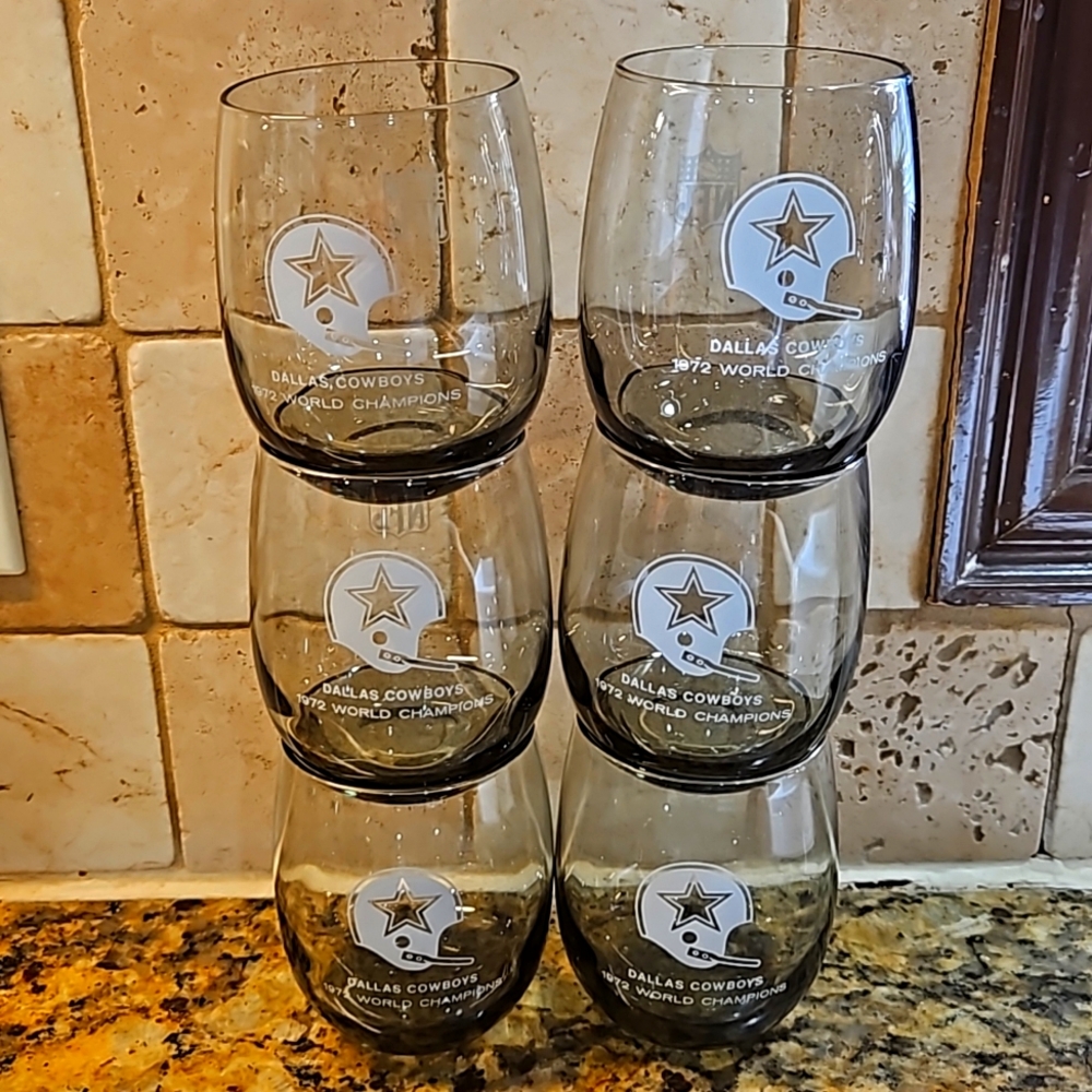 NFL DALLAS COWBOYS VINTAGE 1972‎ CHAMPIONSHIP NFL WINE STEMS BAR GLASSES SET 6